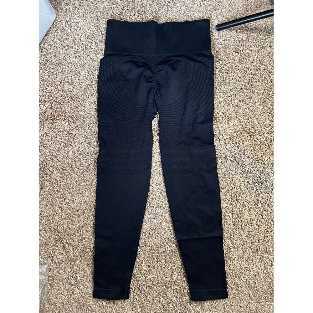 Women Black Seamless Scrunch Butt High Waisted Gym Yoga Leggings Size L